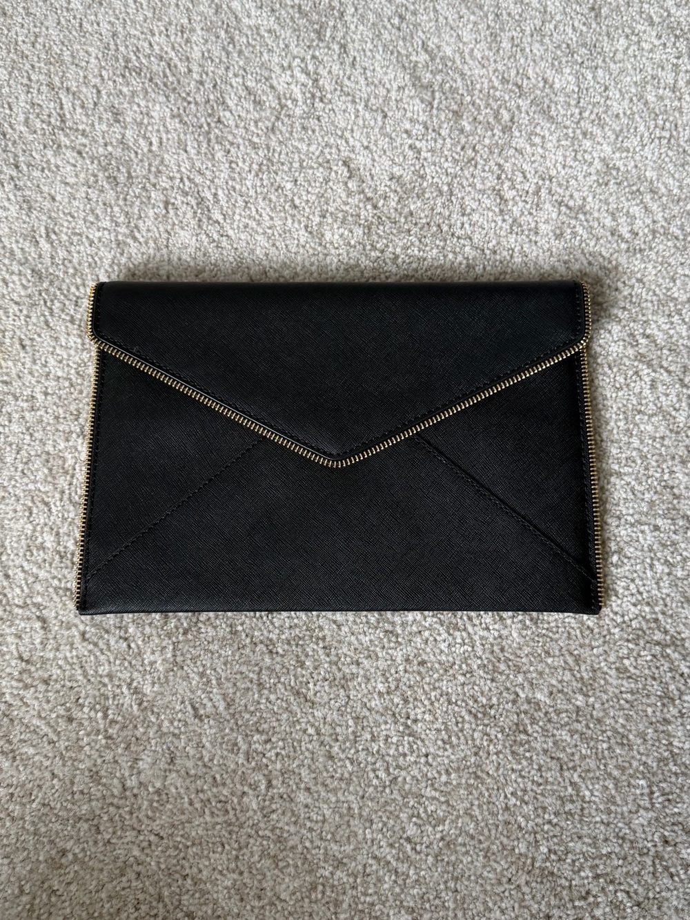 Rebecca Minkoff Black Envelope Clutch Leo with Gold Zipper
